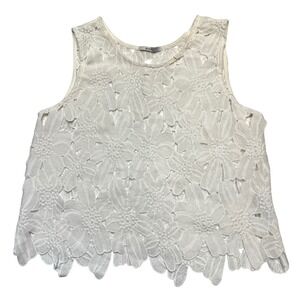 Acemi White Floral Lace Feminine Coquette Sleeveless Scalloped Hem Top Size L